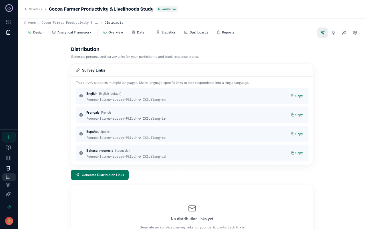 Heurista distribution screen for tracking response links and status