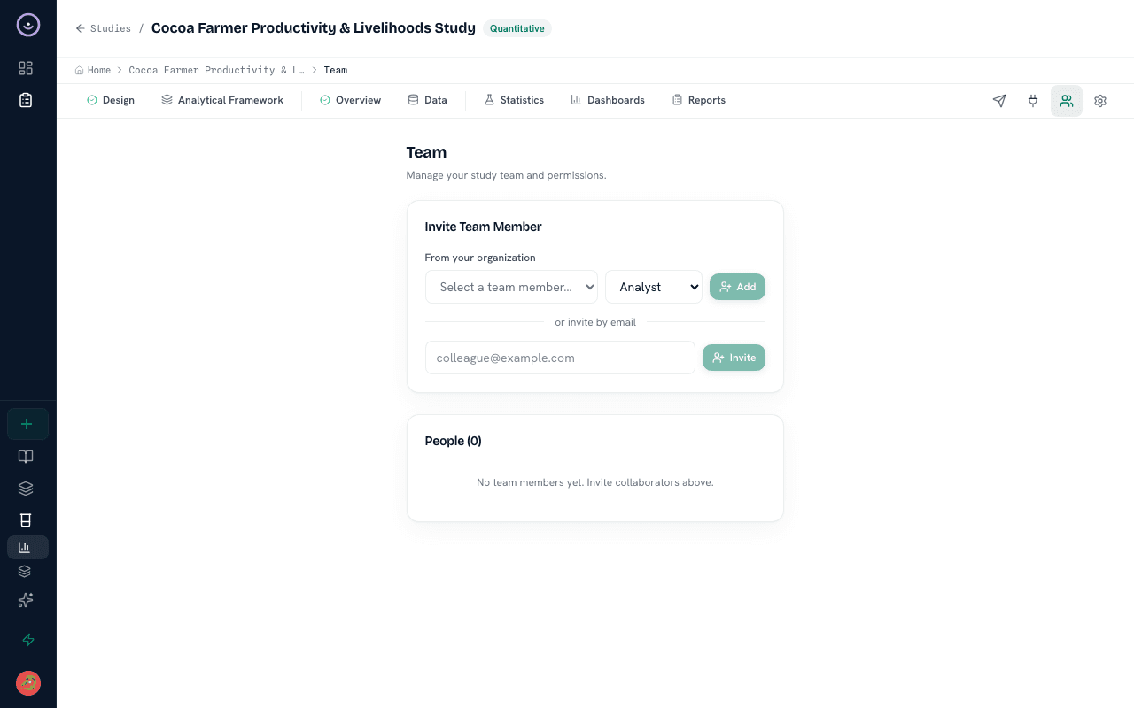 Heurista team management screen with organization roles and invitations